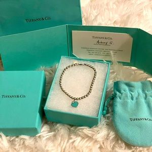 Authentic Tiffany and Co. blue heart tag bead bracelet 4mm size small